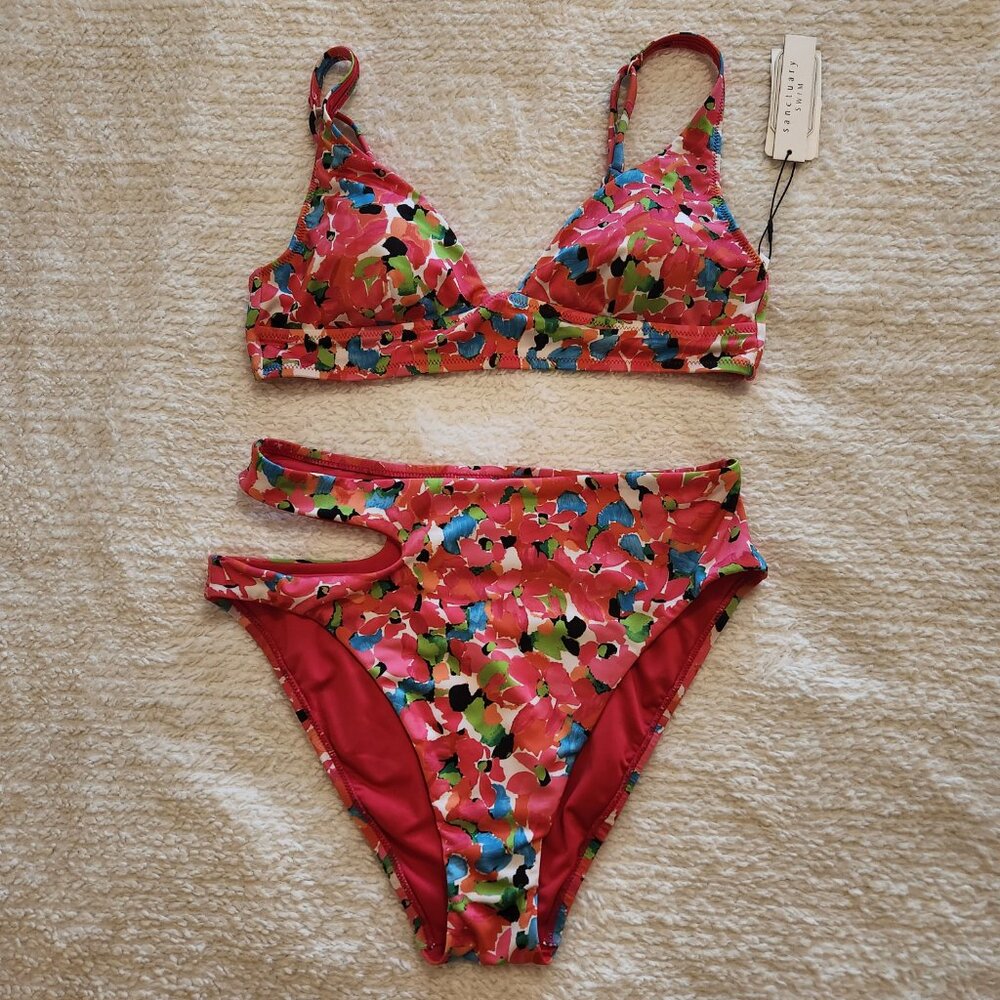 NWT Sanctuary Swim Eco-Chic Floral 2 Piece High Waist Triangle Top SwimsuitLarge